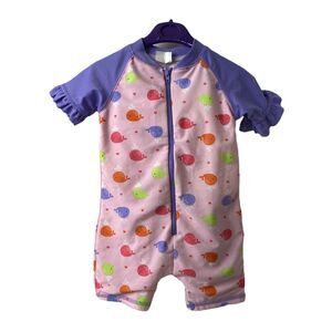 Infant Girls Size 24 Months Swim Suit Sol Swim Pink and Purple One Piece Zip Up